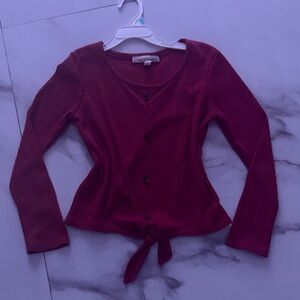 Forever 21 Burgundy Ribbed Tie-Front Blouse